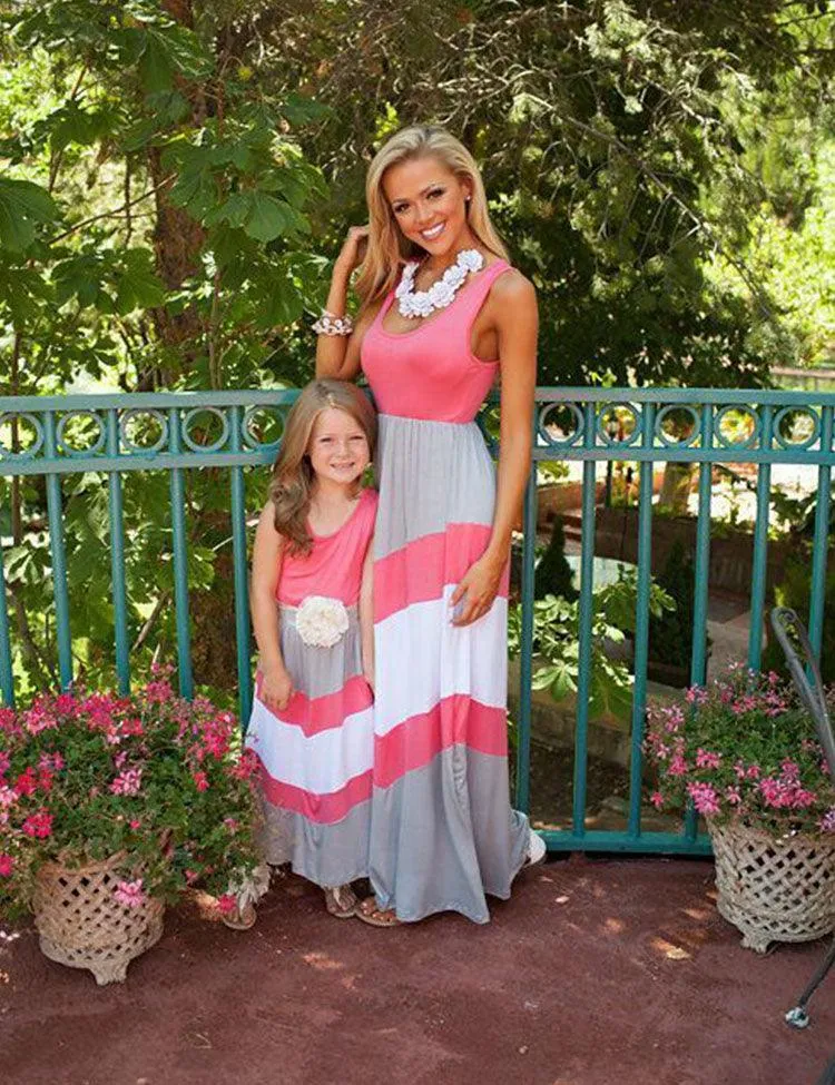 Stitching Contrasting Color Family Matching Dress - Image 4