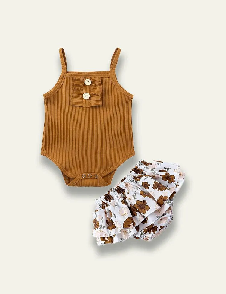 Strap Romper+Brown Floral Skirt - Image 2