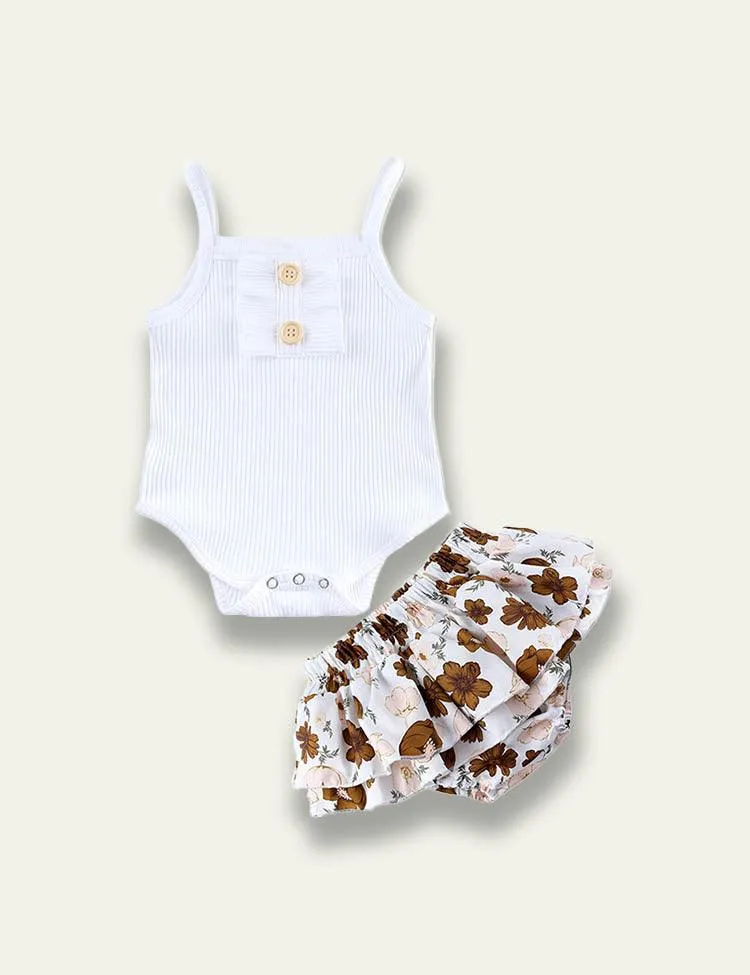 Strap Romper+Brown Floral Skirt - Image 3