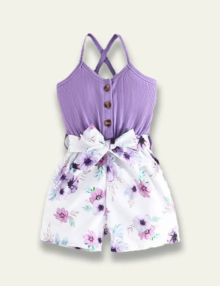 Strap Splicing Flower Printed Jumpsuit - Image 4