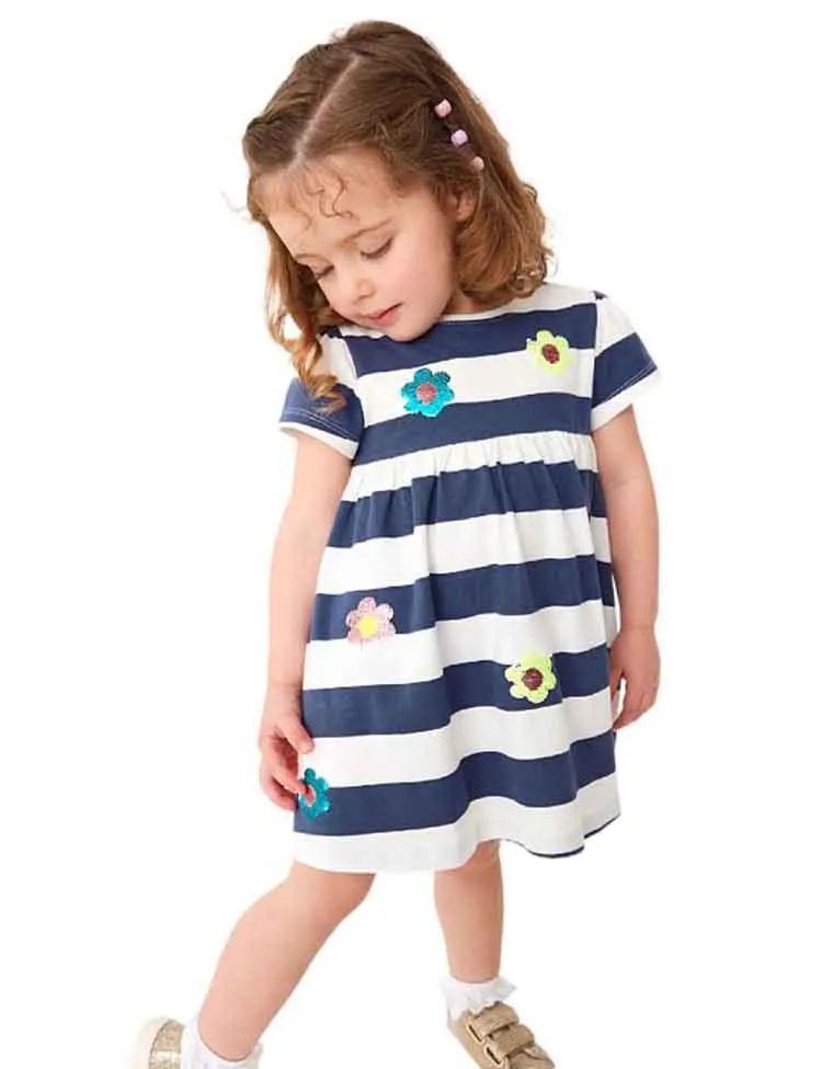 Stripe Flower Sequined Embroidered Dress - Image 3