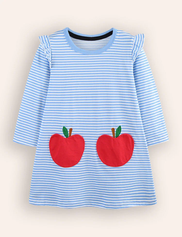 Striped Apple Appliqué Dress