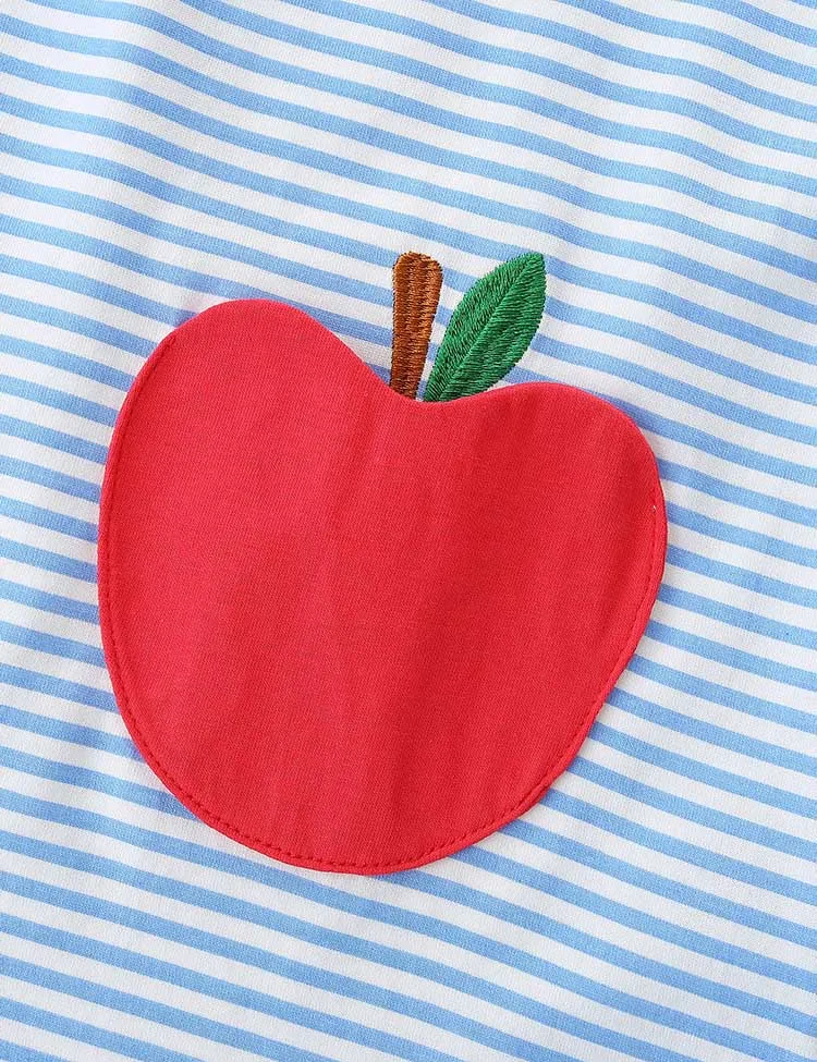 Striped Apple Appliqué Dress - Image 3