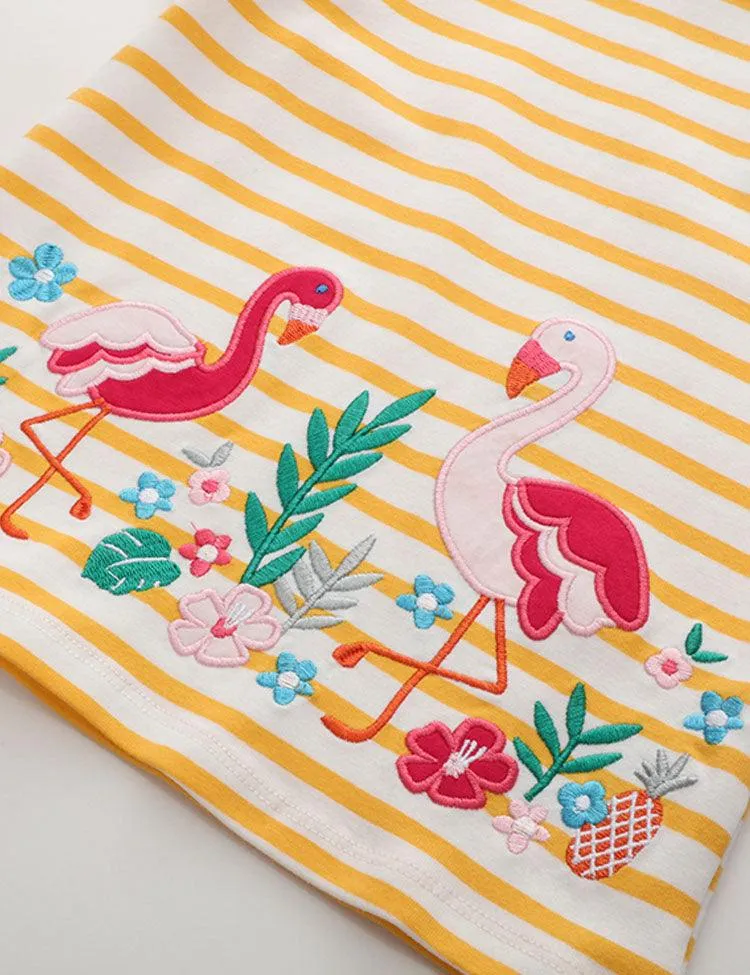 Striped Flamingo Appliqué T-shirt - Image 3