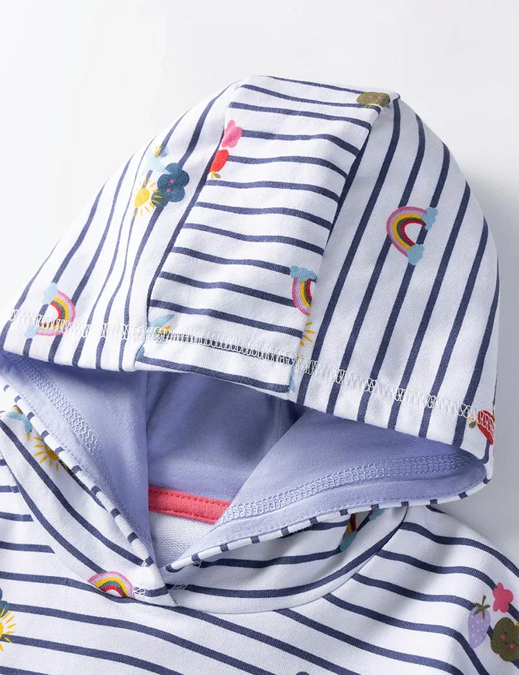 Striped Printed Hooded Short Sleeve T-Shirt - Image 2