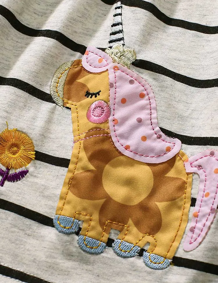 Striped Unicorn Appliqué Cotton Dress - Image 3