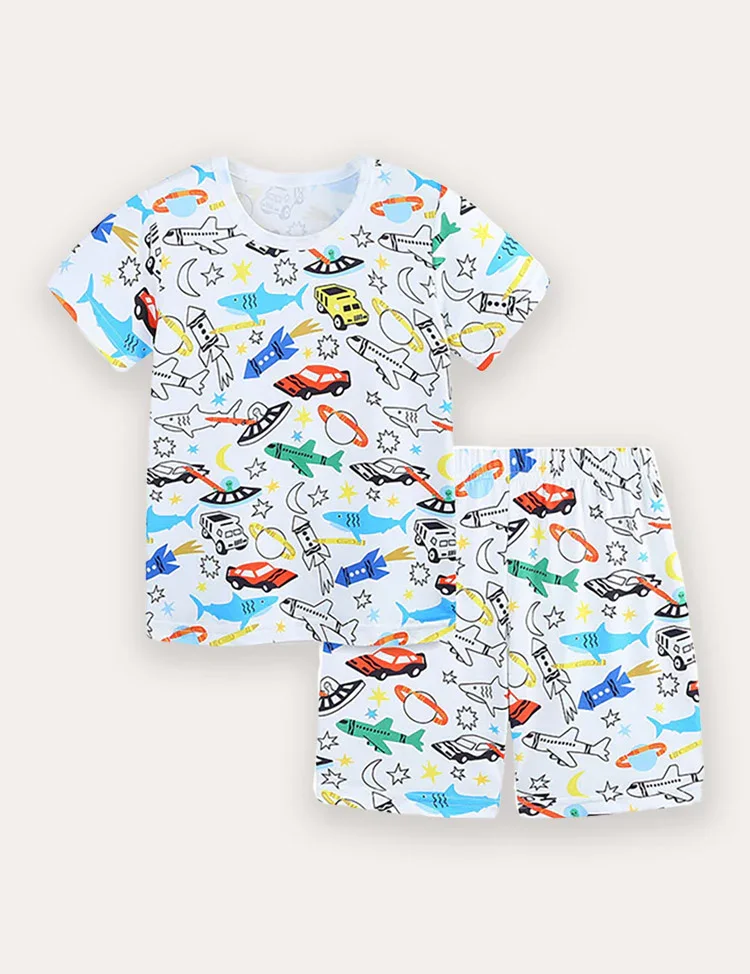 Summer Printing Short Sleeve T-Shirt and Shorts Set