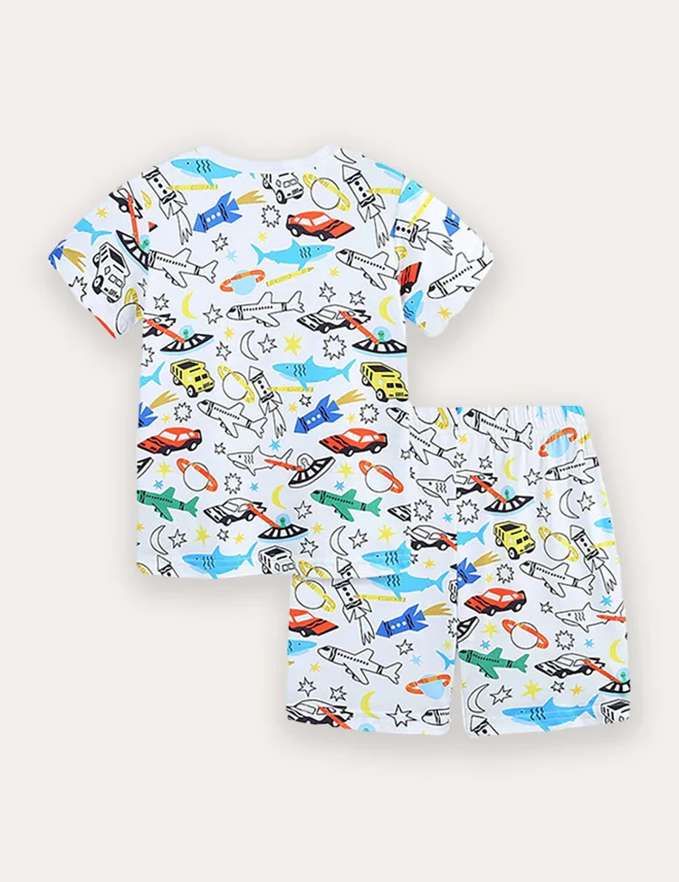 Summer Printing Short Sleeve T-Shirt and Shorts Set - Image 2