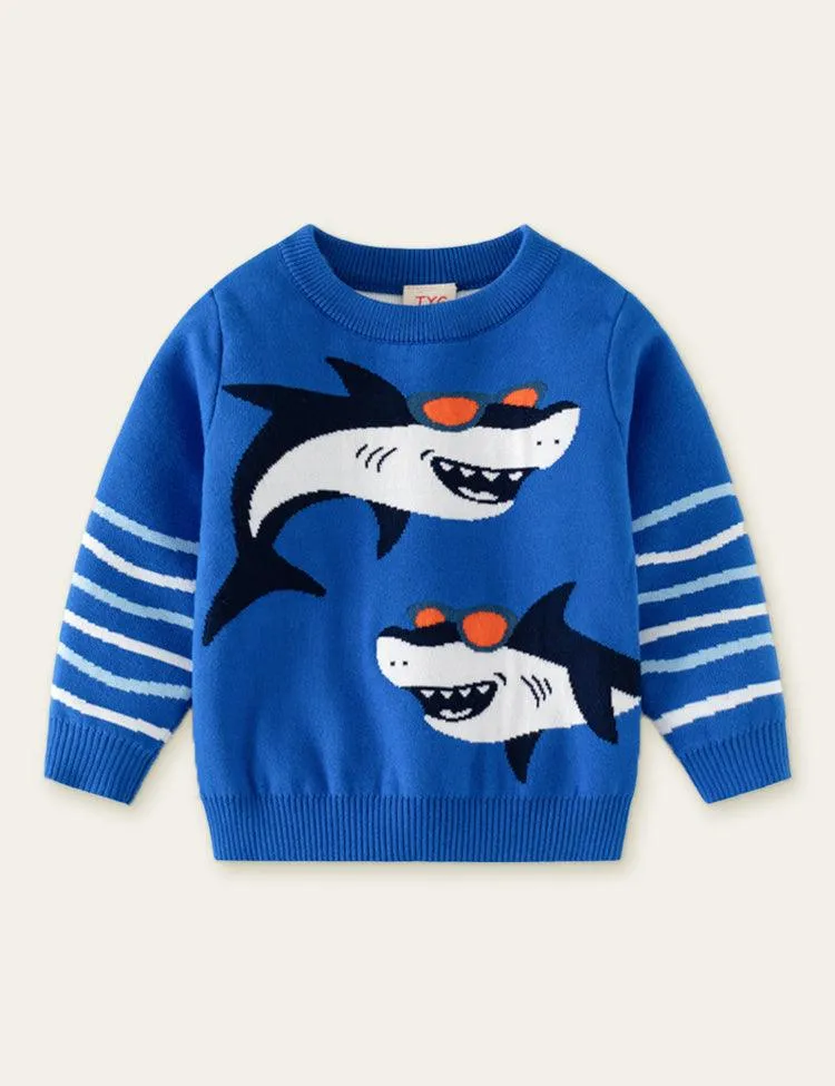 Sunglasses Shark Cartoon Sweater - Image 4