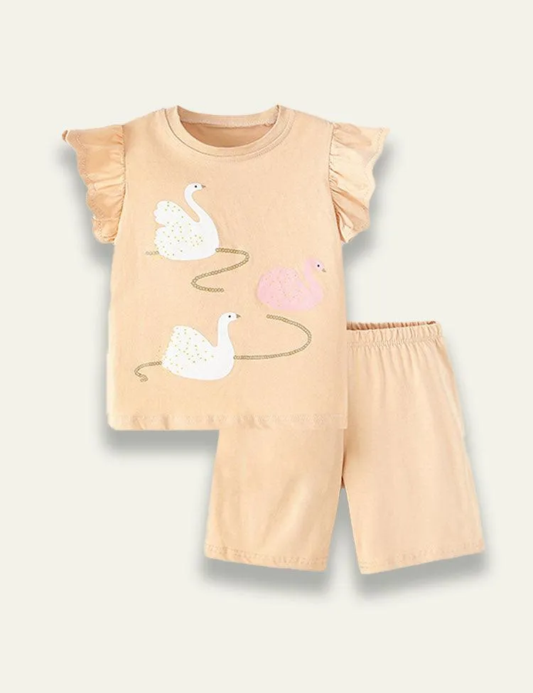 Swan Printed Flying Sleeve Set