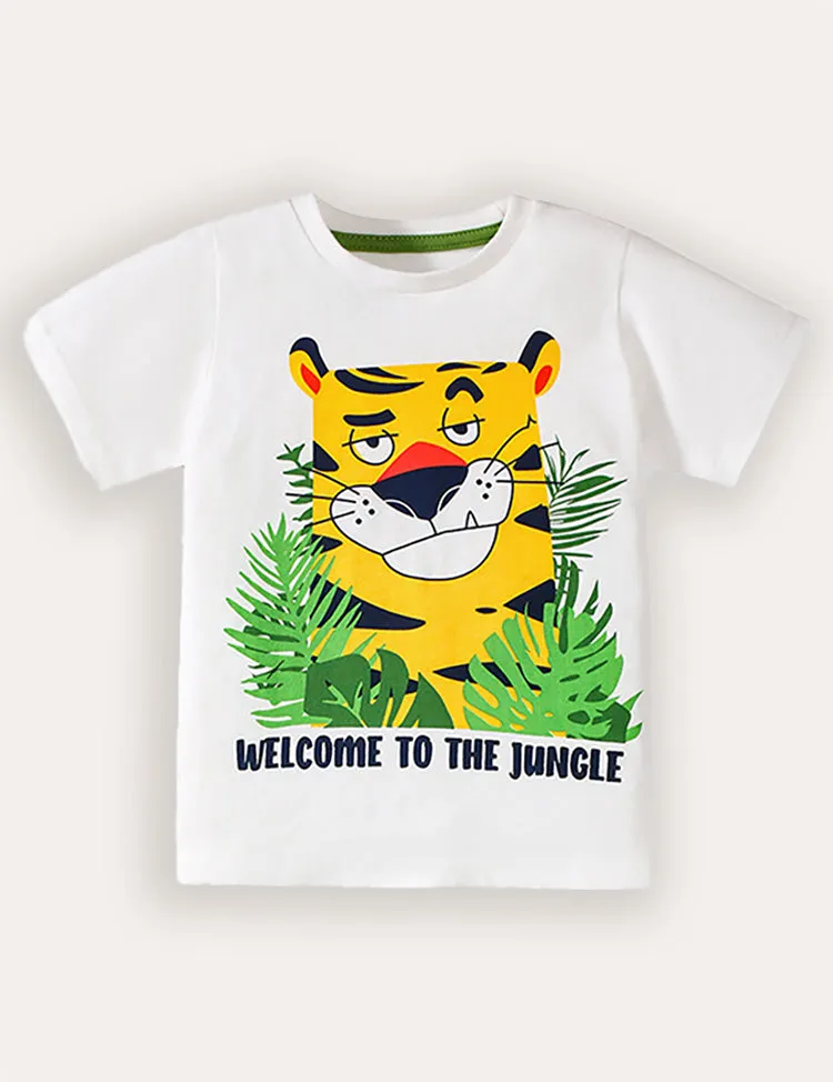 Tiger Jungle Printed Short Sleeve T-shirt and Shorts Set - Image 2