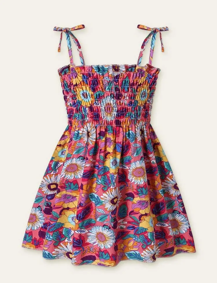 Toddler Girl Floral Fruit Full Printed High Waist Spaghetti Strap Dress - Image 2