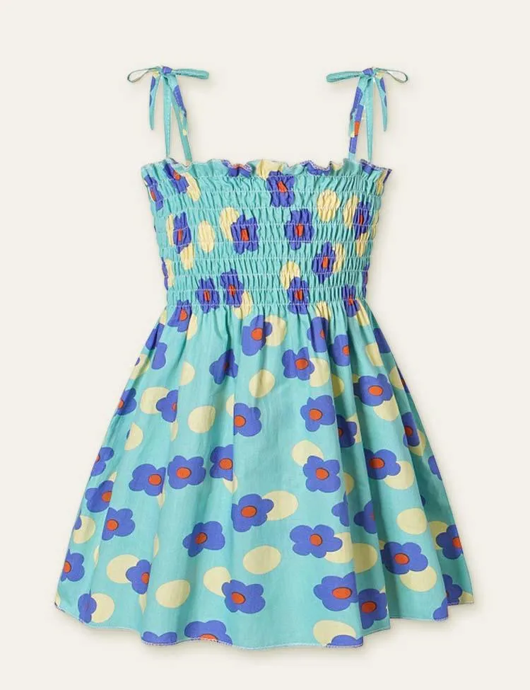 Toddler Girl Floral Fruit Full Printed High Waist Spaghetti Strap Dress - Image 4