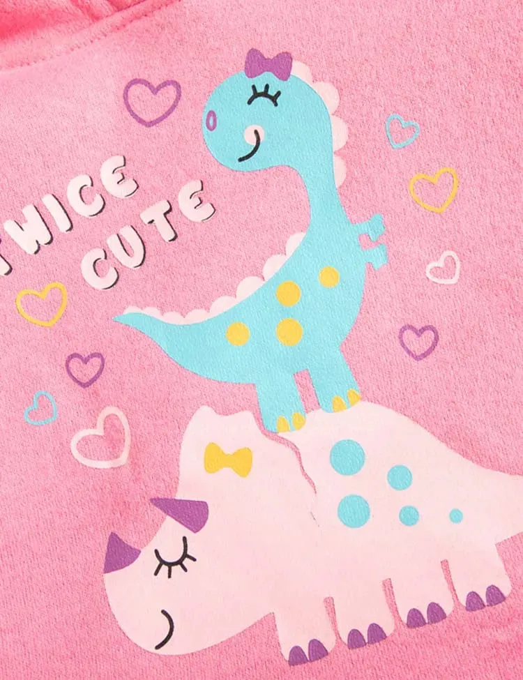 Twice Cute Dinosaur Printed Tulle Skirt Fleece Hooded Sweatshirt - Image 2