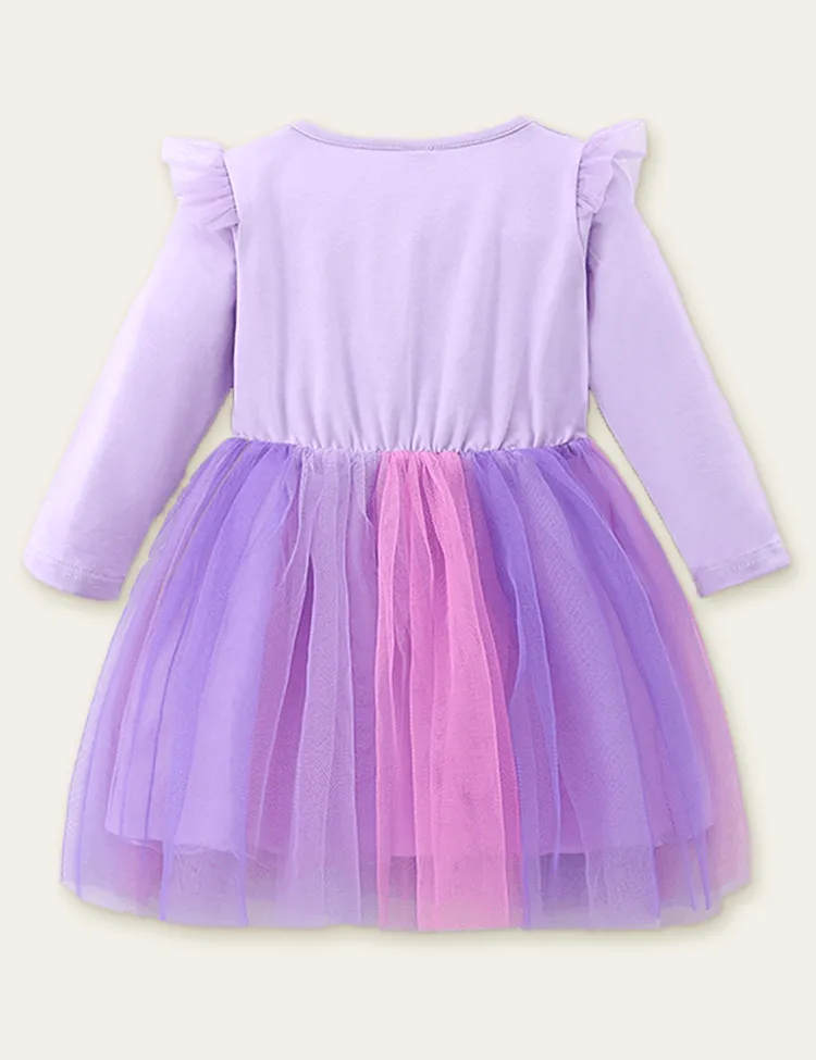 Unicorn Appliqué Rainbow Mesh Princess Dress - Image 2