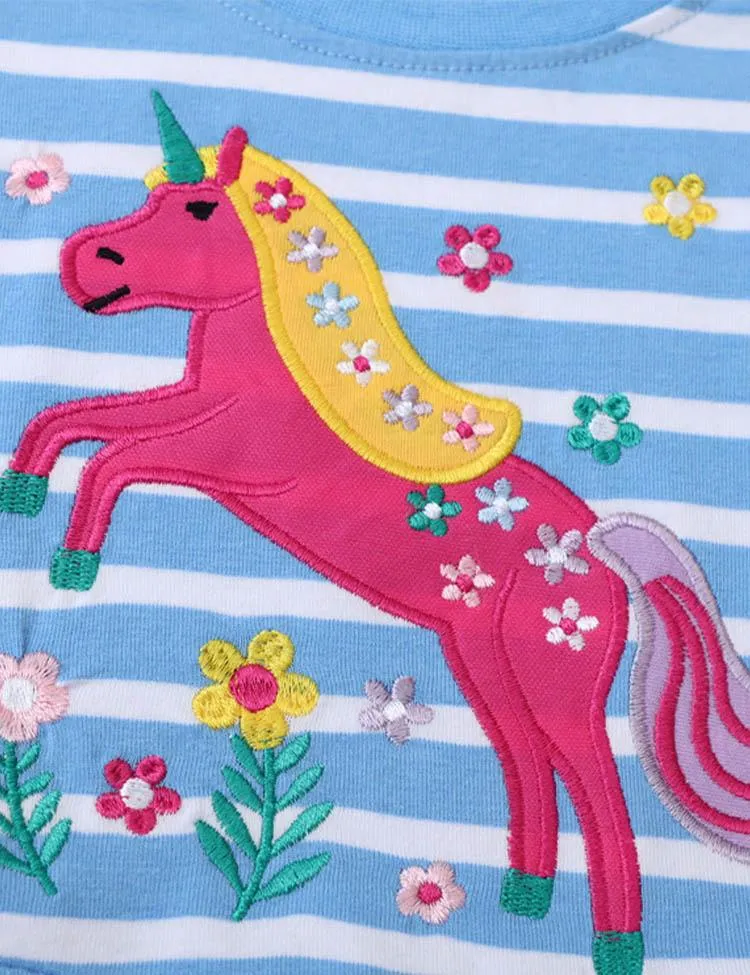 Unicorn Appliqué Striped Dress - Image 2