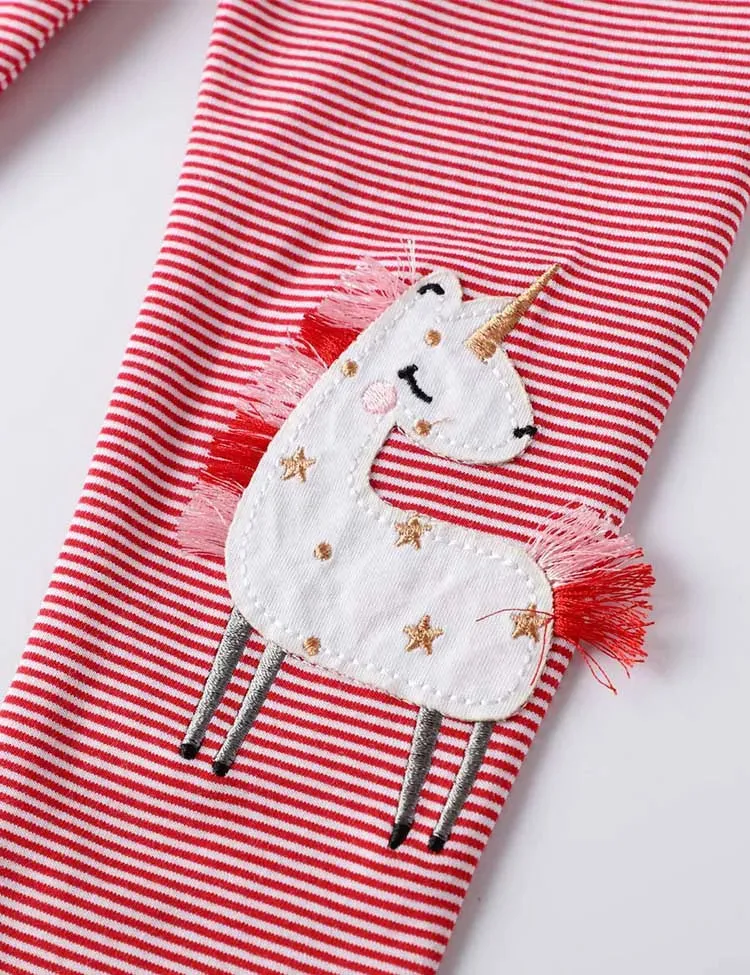 Unicorn Appliqué Striped Leggings - Image 2