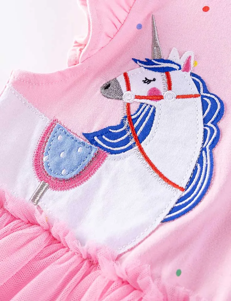 Unicorn Appliqué Tulle Ruffled Dress - Image 2