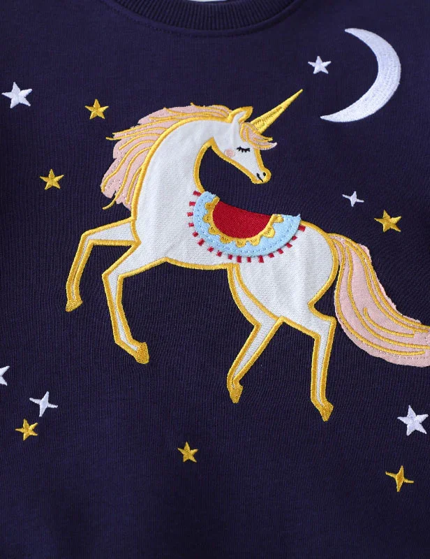 Unicorn Embroidered Long-sleeved Sweatshirt - Image 2