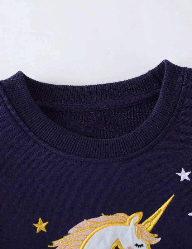 Unicorn Embroidered Long-sleeved Sweatshirt - Image 4
