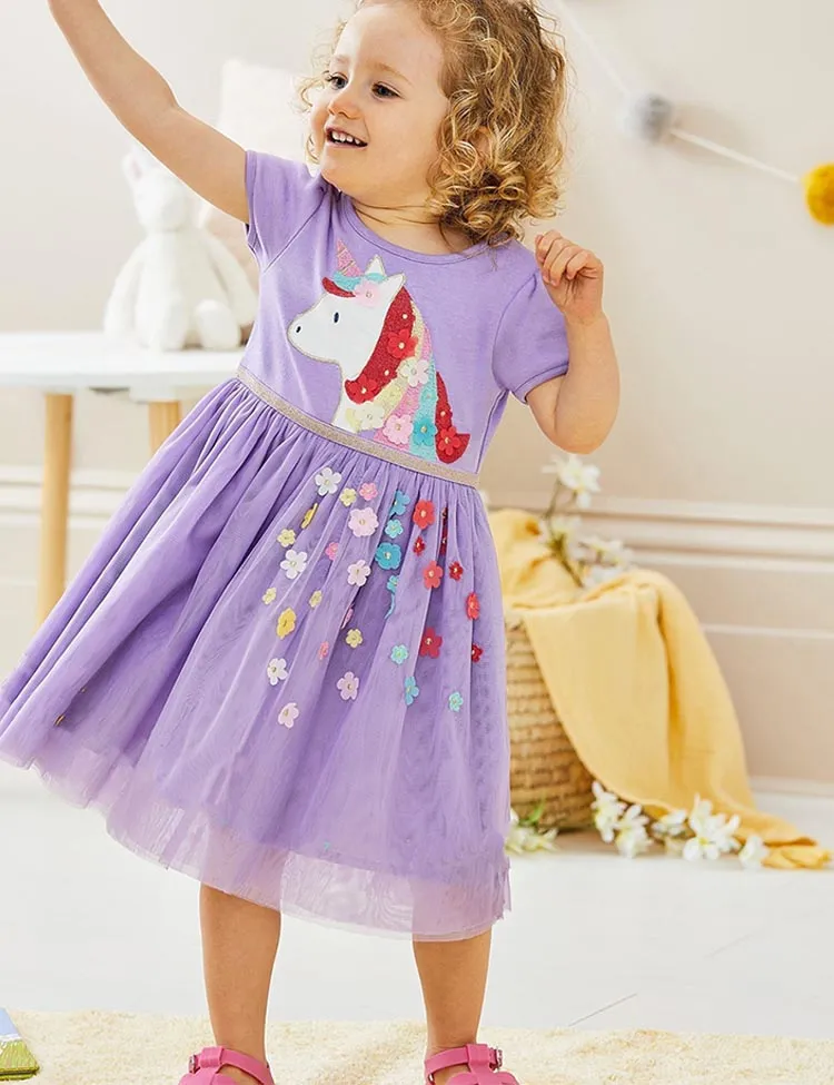 Unicorn Flower Appliqué Tulle Dress - Image 3