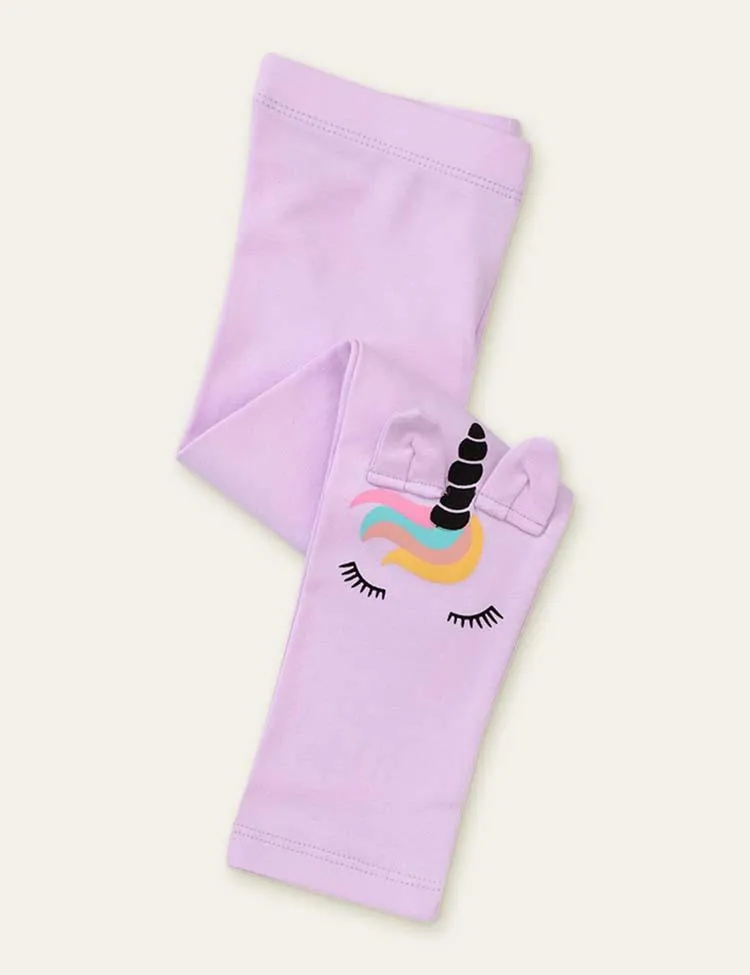 Unicorn Printed Appliqué Leggings - Image 2