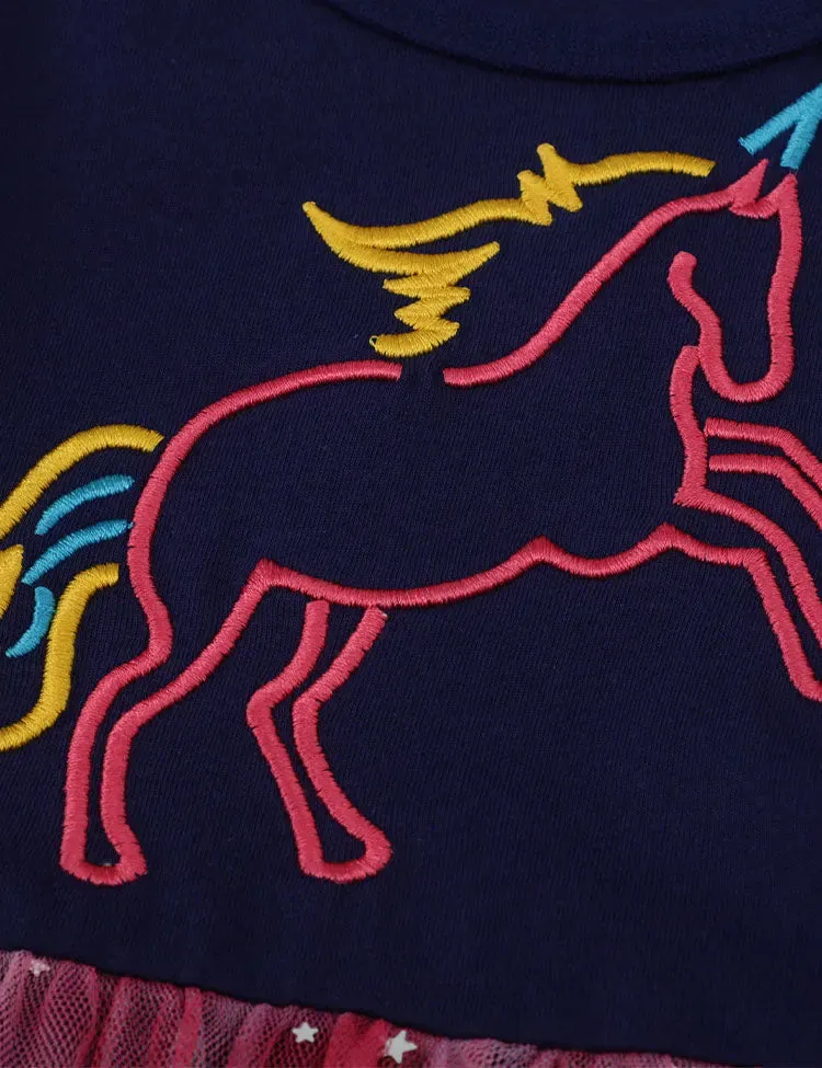 Unicorn Printed Appliqué Starry Tulle Dress - Image 2