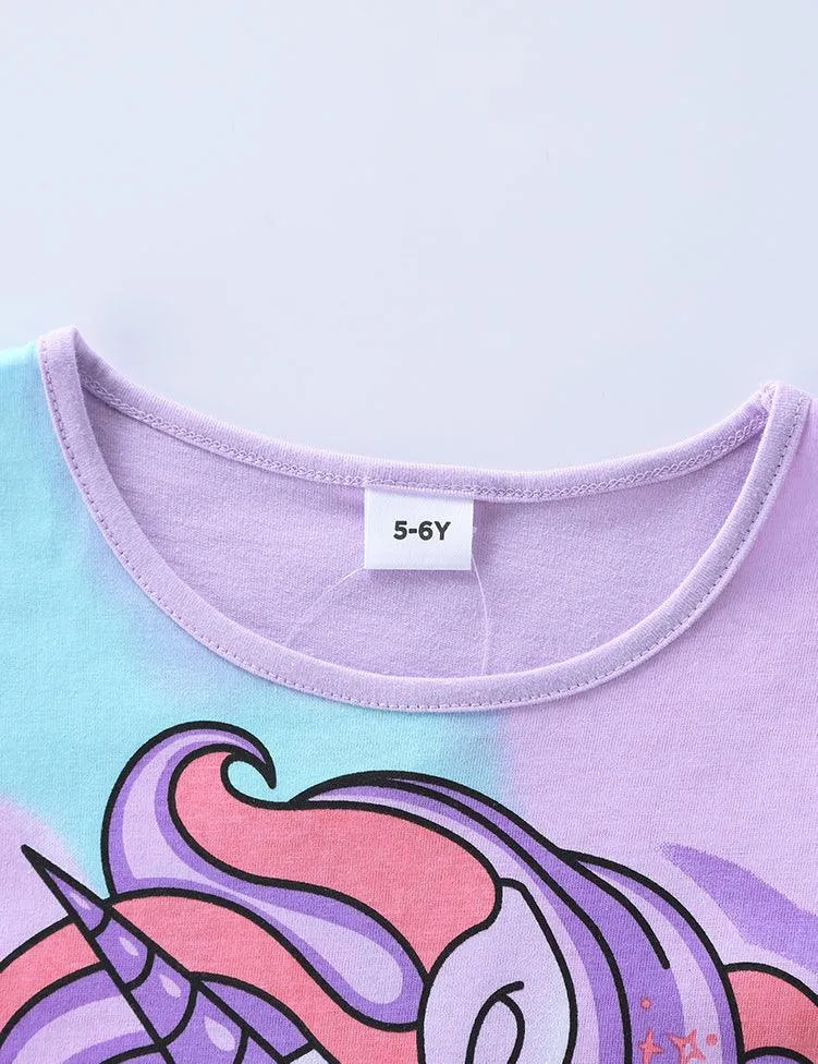 Unicorn Printed Rainbow Striped Dress - Image 3