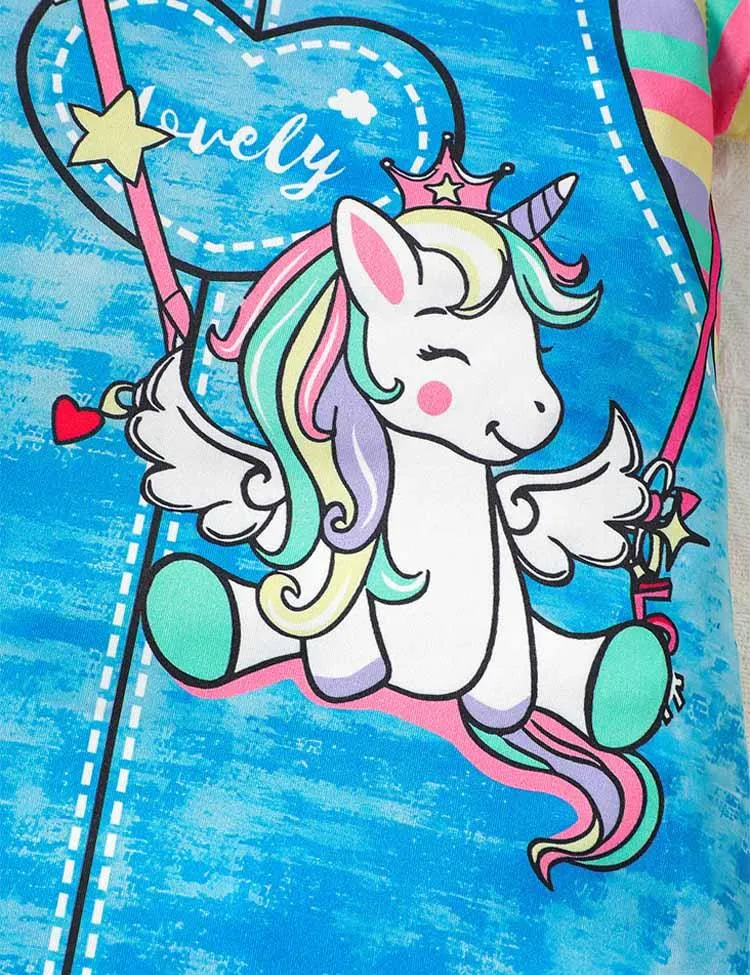 Unicorn Rainbow Stripe Print Dress - Image 2