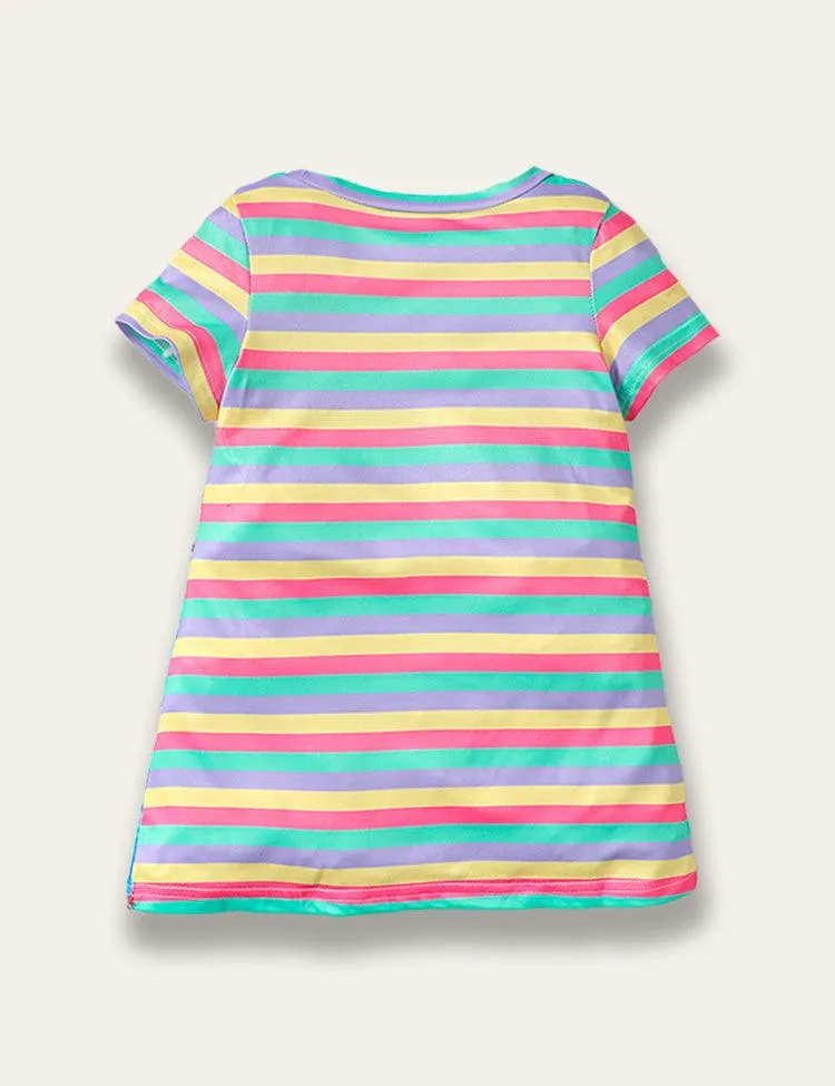 Unicorn Rainbow Stripe Print Dress - Image 3