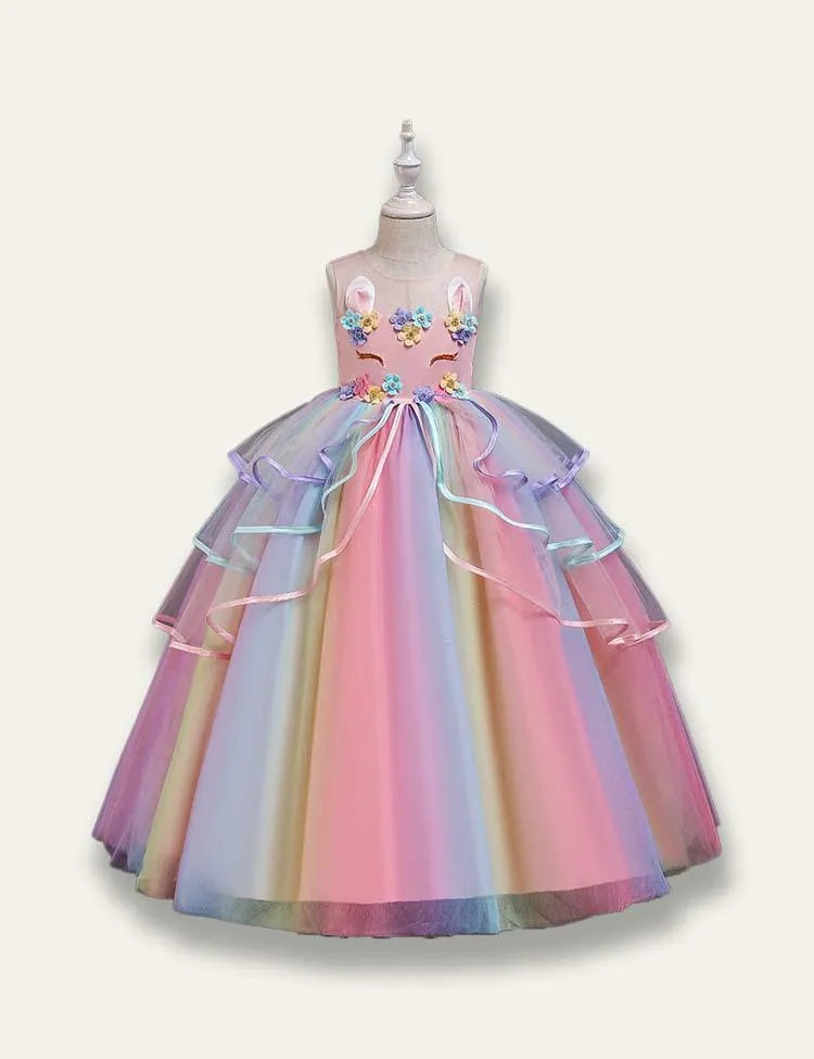 Unicorn Rainbow Tulle Princess Party Dress - Image 3