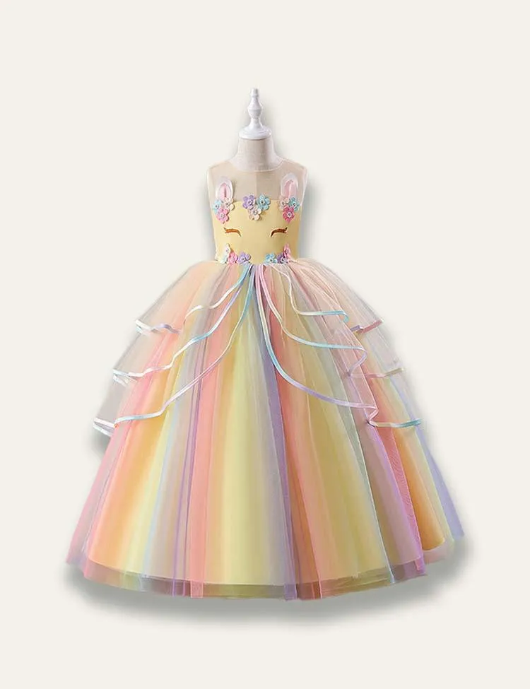 Unicorn Rainbow Tulle Princess Party Dress - Image 5