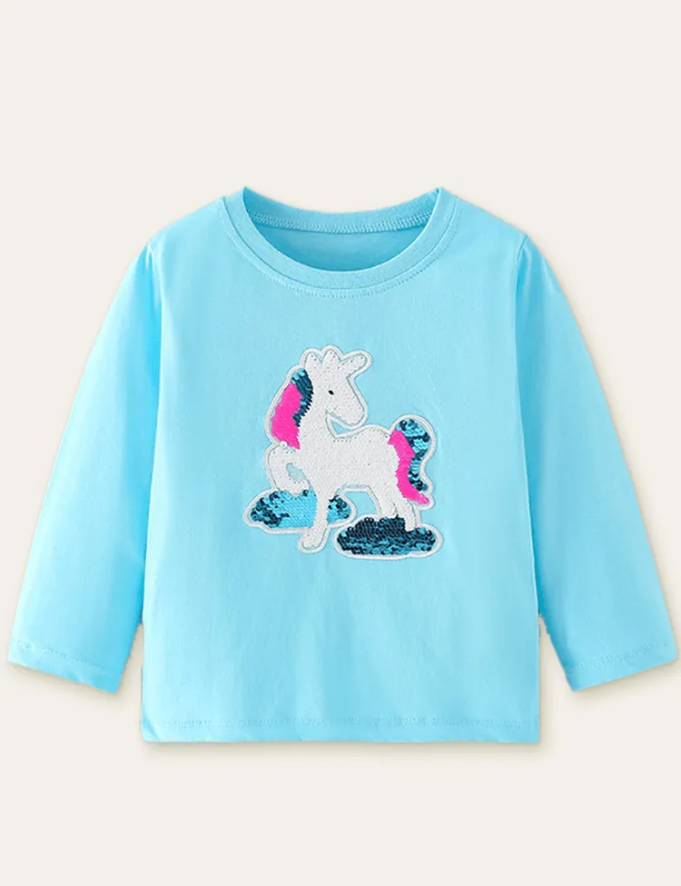 Unicorn Sequins Embroidered Long Sleeve T-shirt