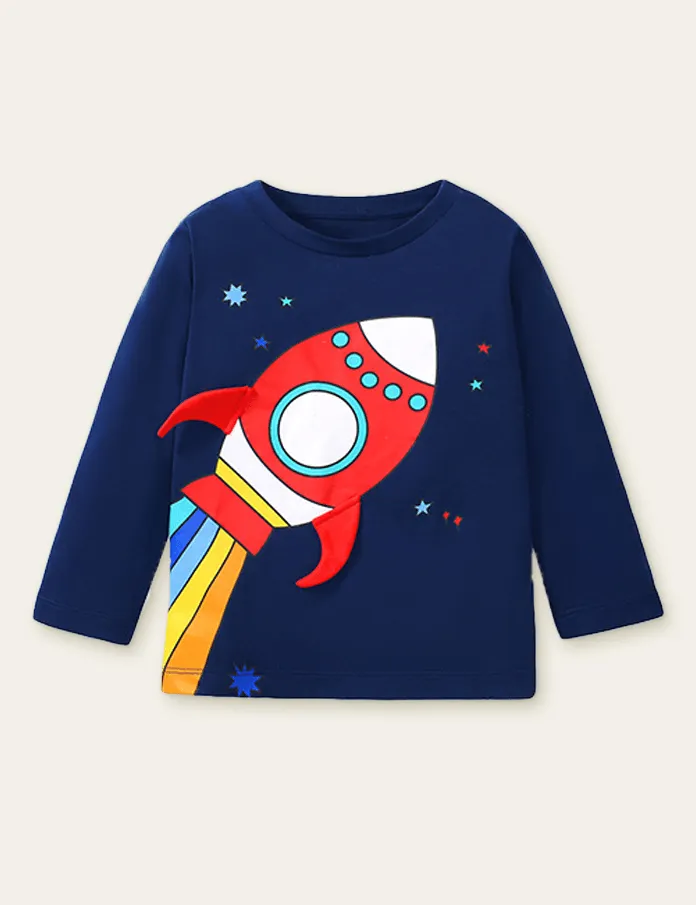 Unisex Rainbow Rocket Printed Long Sleeve T-shirt