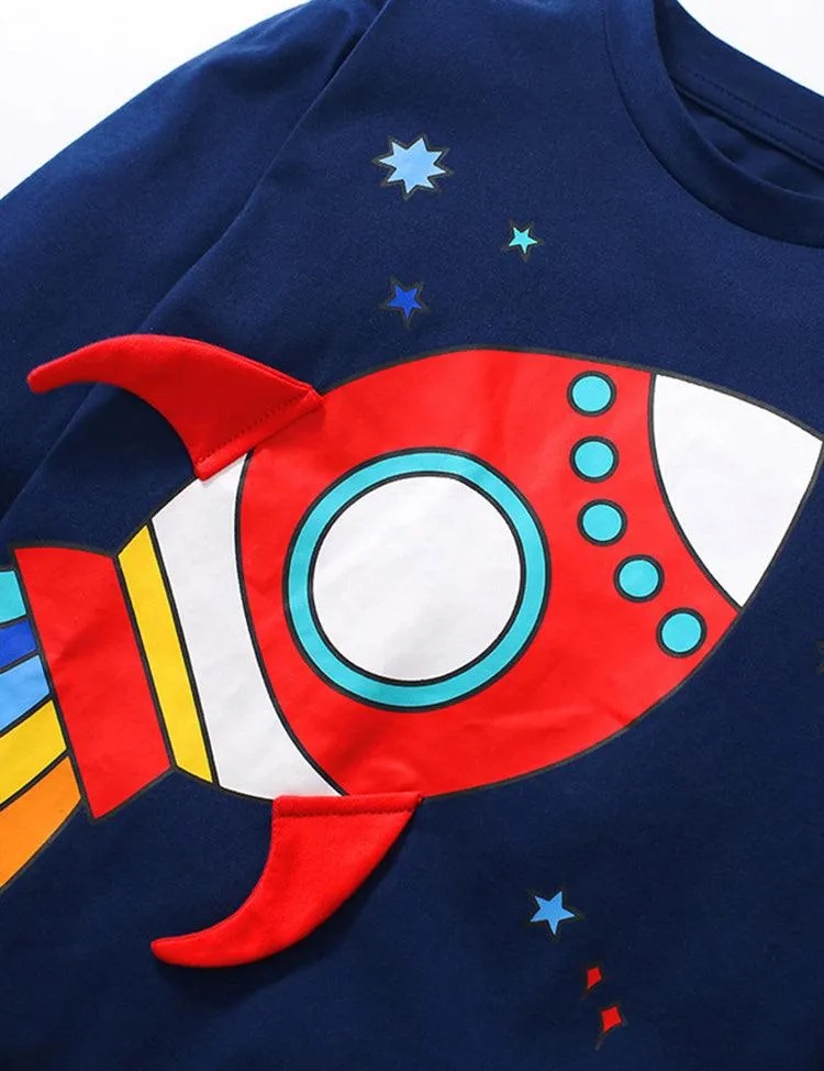 Unisex Rainbow Rocket Printed Long Sleeve T-shirt - Image 2