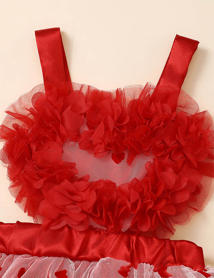 Valentine's Day 3D Flower Flocking Love Gauze Skirt Headdress Two-piece Set - Image 2