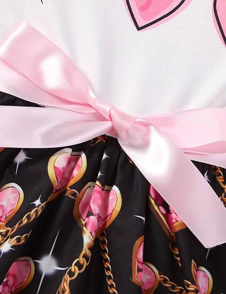Valentine's Day Heart Necklace Printed Dress - Image 3