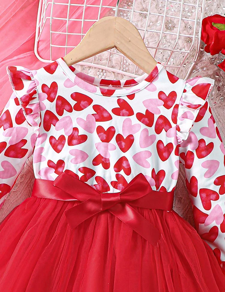 Valentine's Day Heart Print Tulle Dress - Image 4
