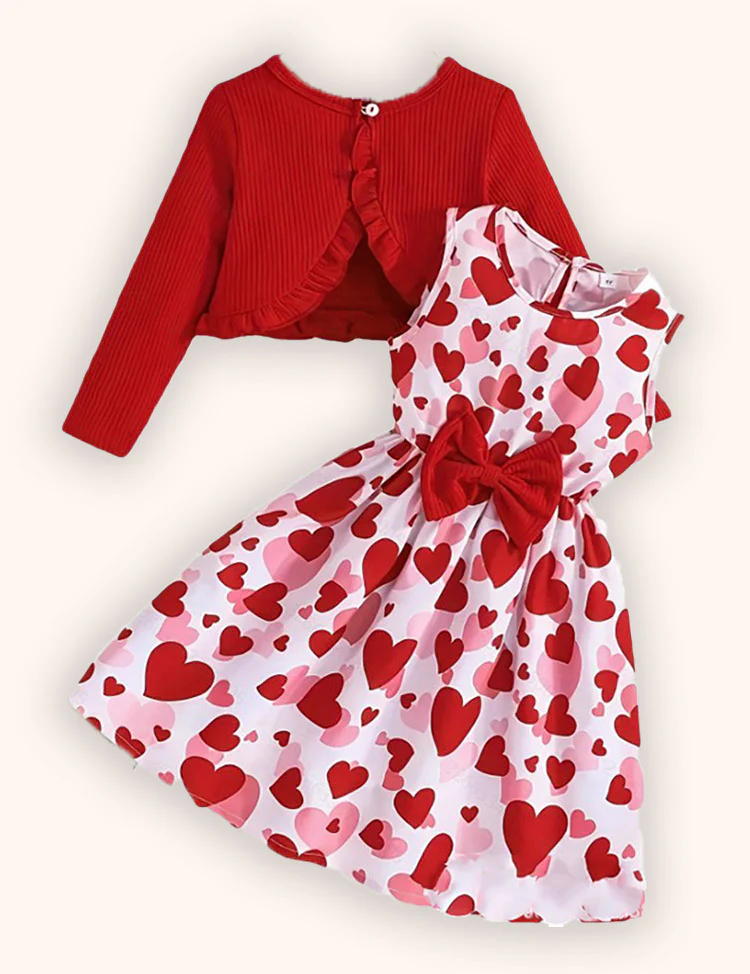 Valentine's Day Knitted Cardigan + Print Dress