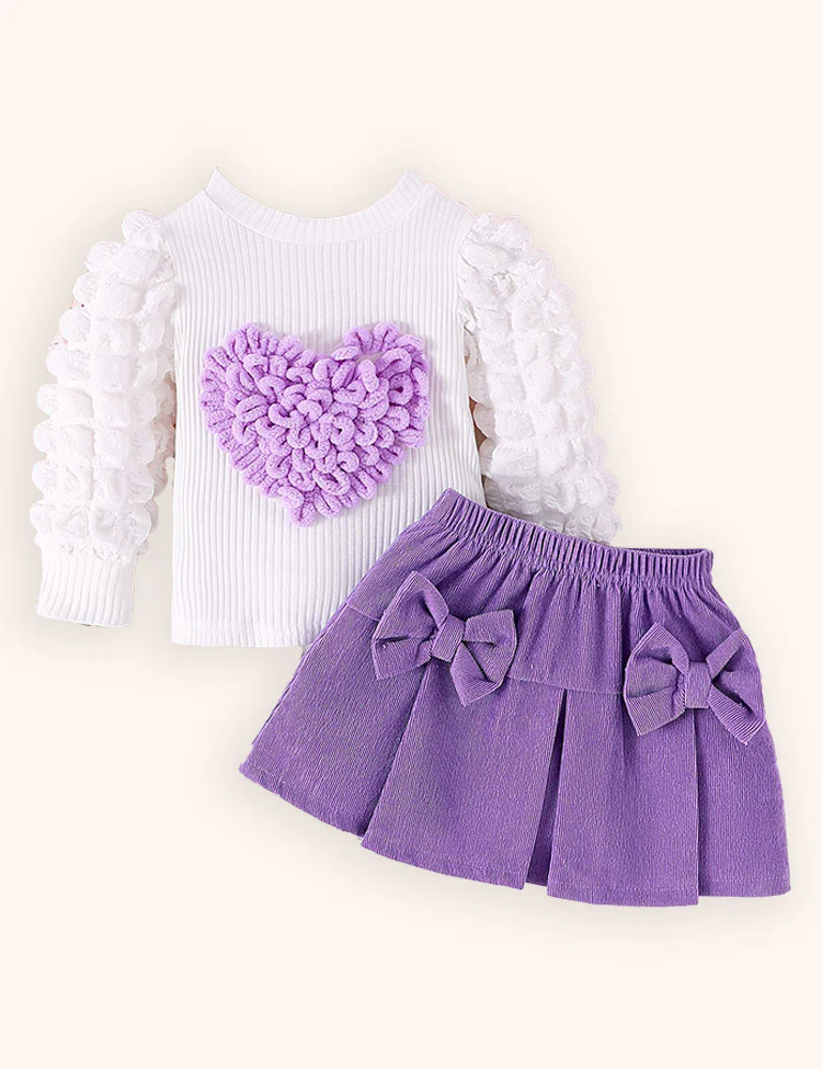 Valentine's Day Love Bubble Sleeve Top + Bow Skirt Set - Image 4