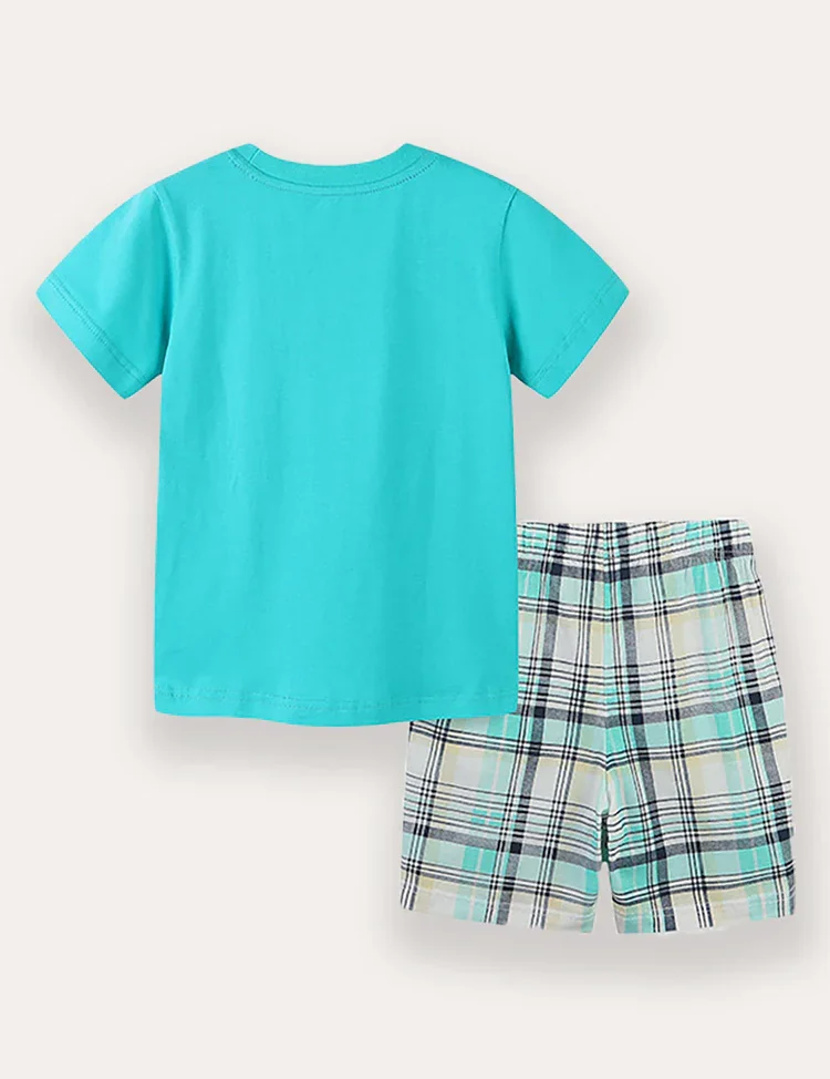 Whale Plaid Print T-Shirt and Shorts Set - Image 2