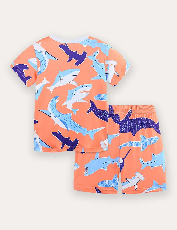 Whale Print Short Sleeve T-Shirt and Shorts Set - Image 2
