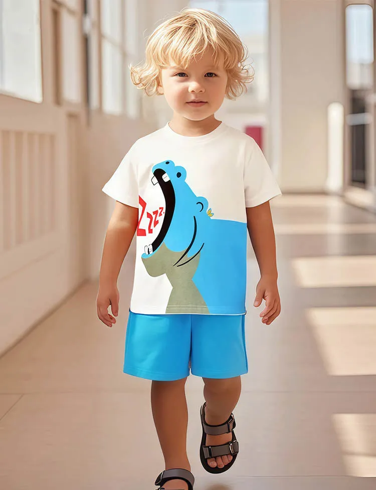 Yawning Hippo Printed T-Shirt Set - Image 5