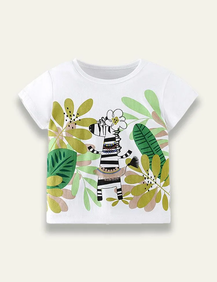 Zebra Printed Round Neck T-shirt